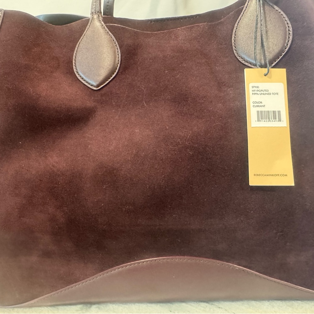 Rebecca Minkoff Large Suede Tote Bag Plum + Matching Pouch Dust Bag Included - Picture 2 of 5
